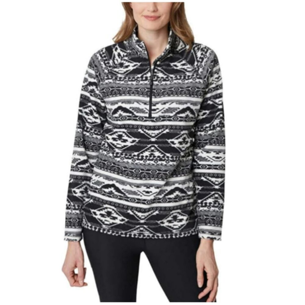 Eddie Bauer Black & White Southwestern Print Quarter-Zip Fleece